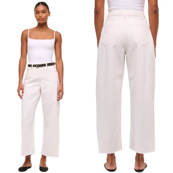 Abercrombie & Fitch Curve Love High Rise Cropped Wide Leg Jeans Womens 14S White - Picture 1 of 15